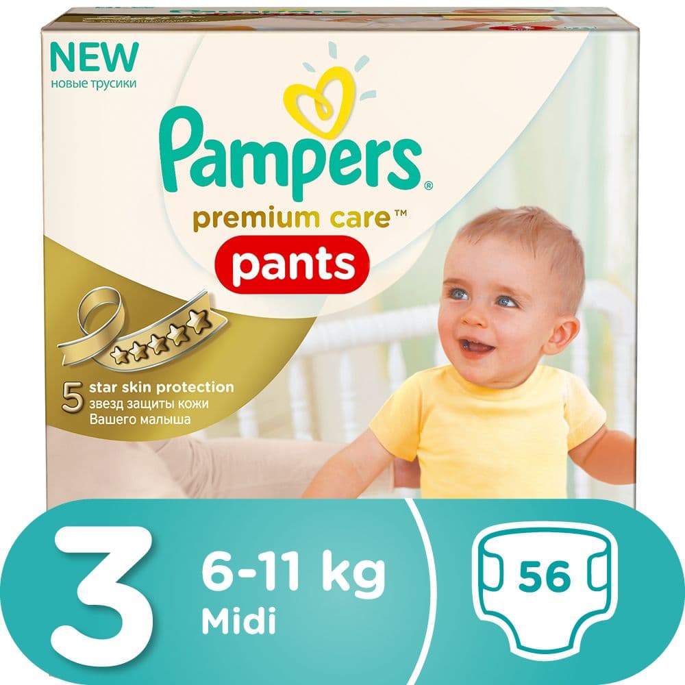 Pampers Premium Care Size 3 Nappies 56-Pack