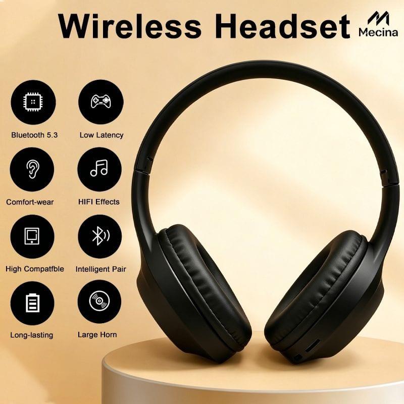 Wireless Bluetooth Headphones Black Foldable Over Ear With Mic image 3