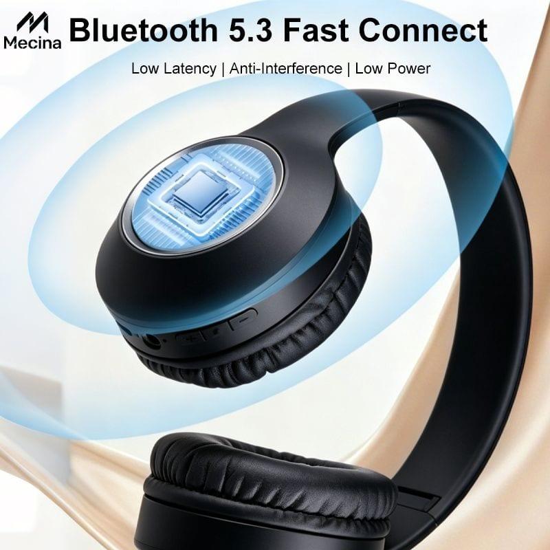 Wireless Bluetooth Headphones Black Foldable Over Ear With Mic image 4