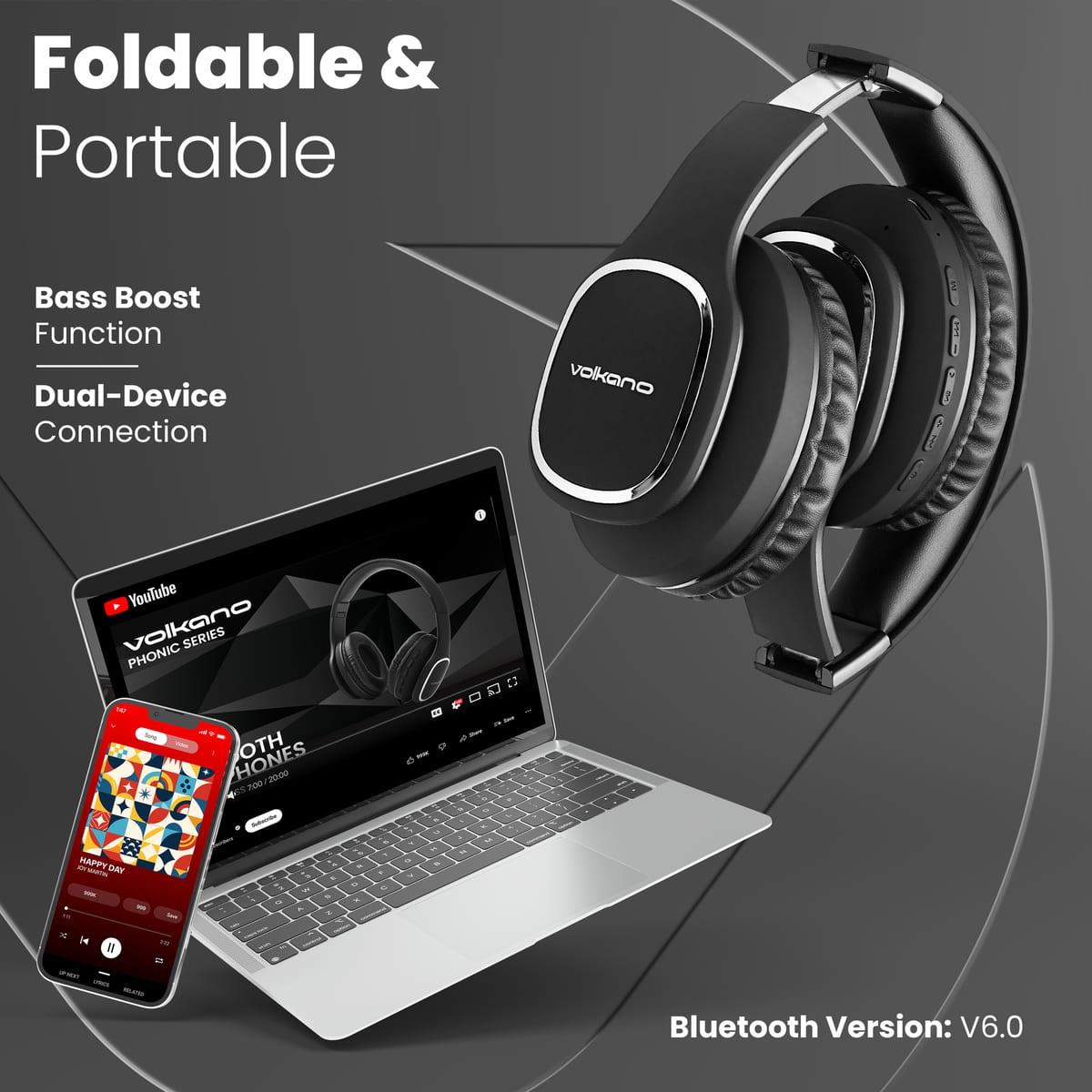 Volkano Bluetooth Wireless Headphones | Phonic Series - Black image 3
