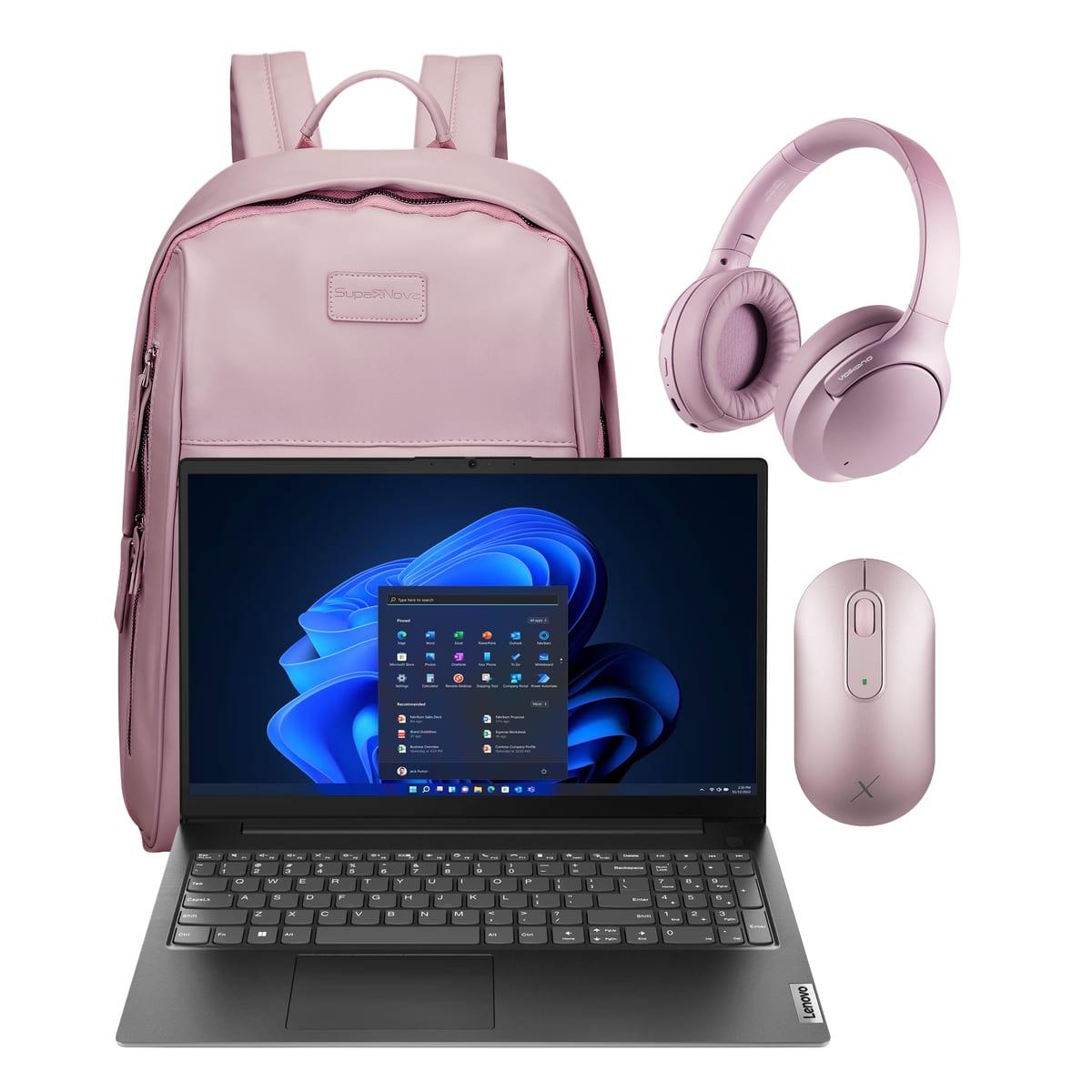 Lenovo V15 AMD Ryzen 3 Laptop 15.6-inch FHD 8GB 256GB SSD Bundle - Pink