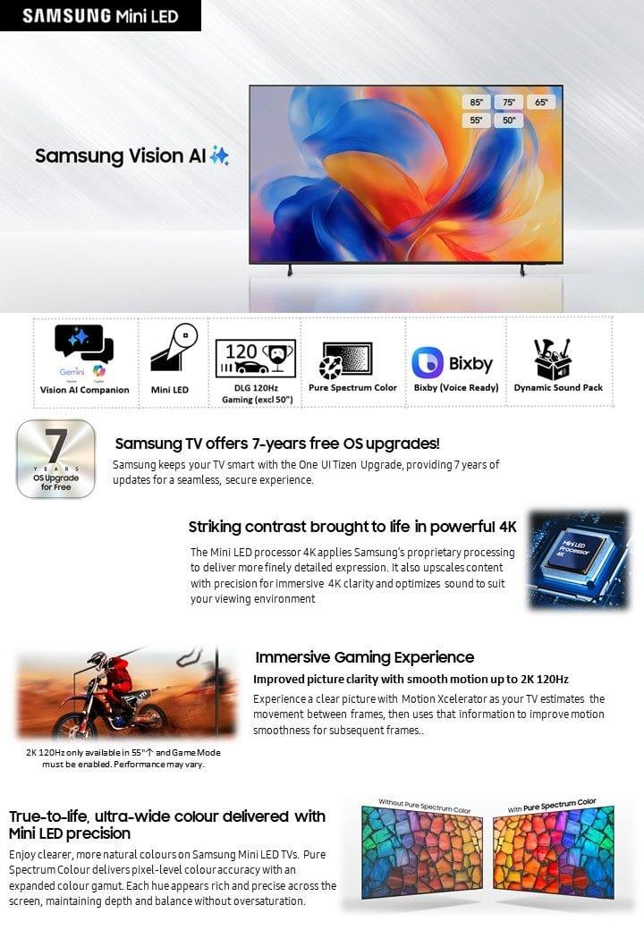 Samsung 50" M70H MiniLED AI Smart TV with 4K Upscaling & MotionX image 2