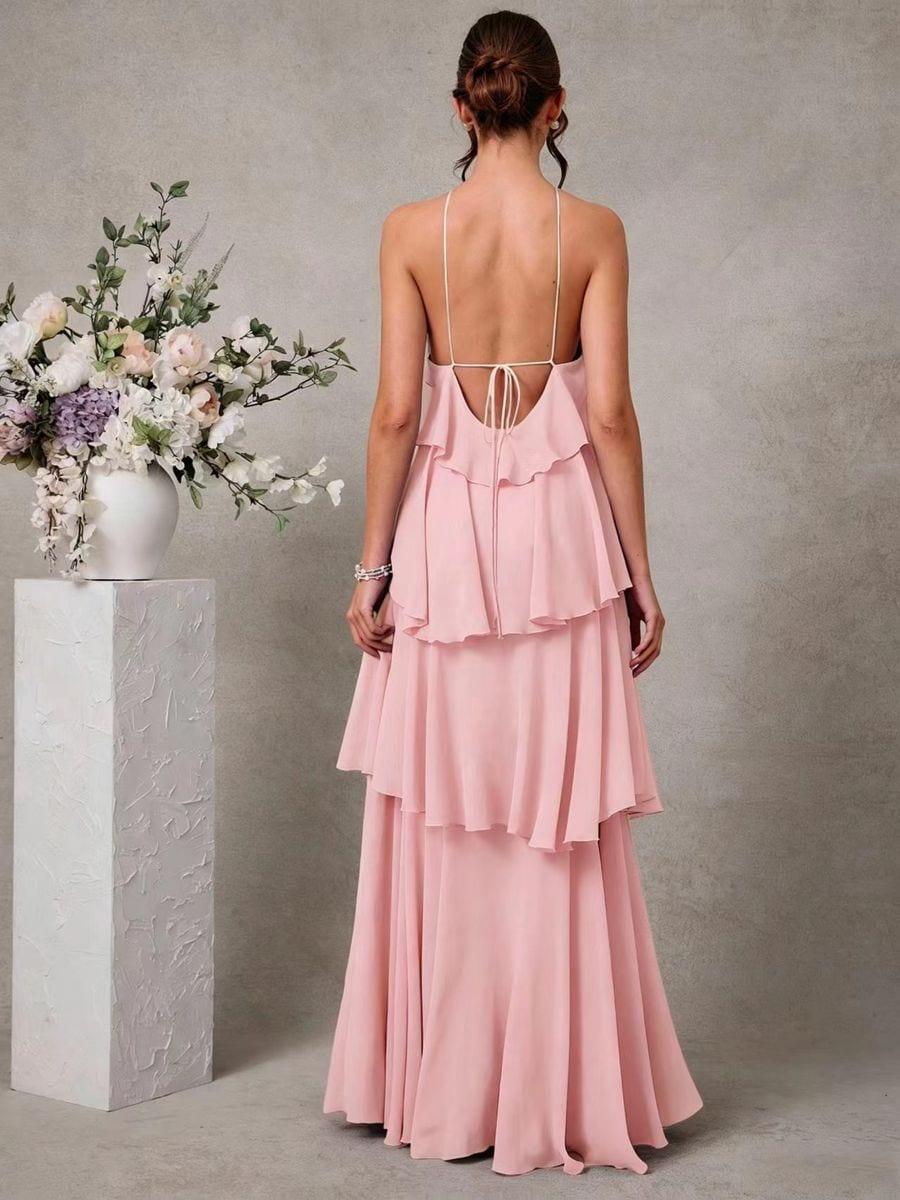 Women Pink Polyester Dress Floor Dress image 3