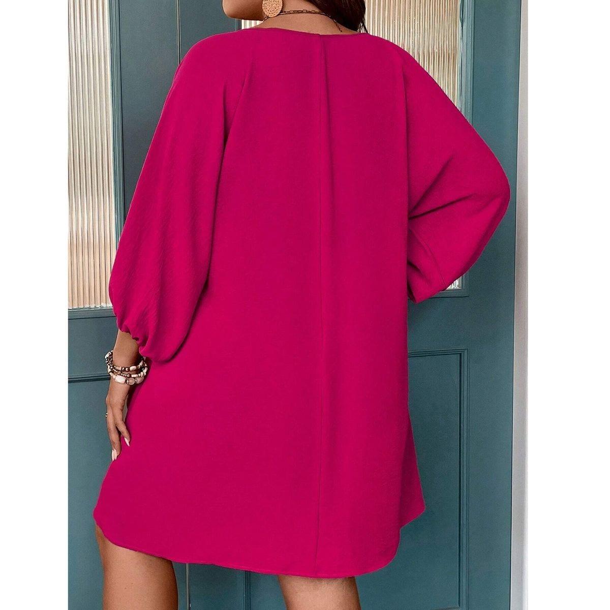 Women's Long Sleeve Dress Solid Color V Neck Puff Sleeve Loose Mini Dresses image 3