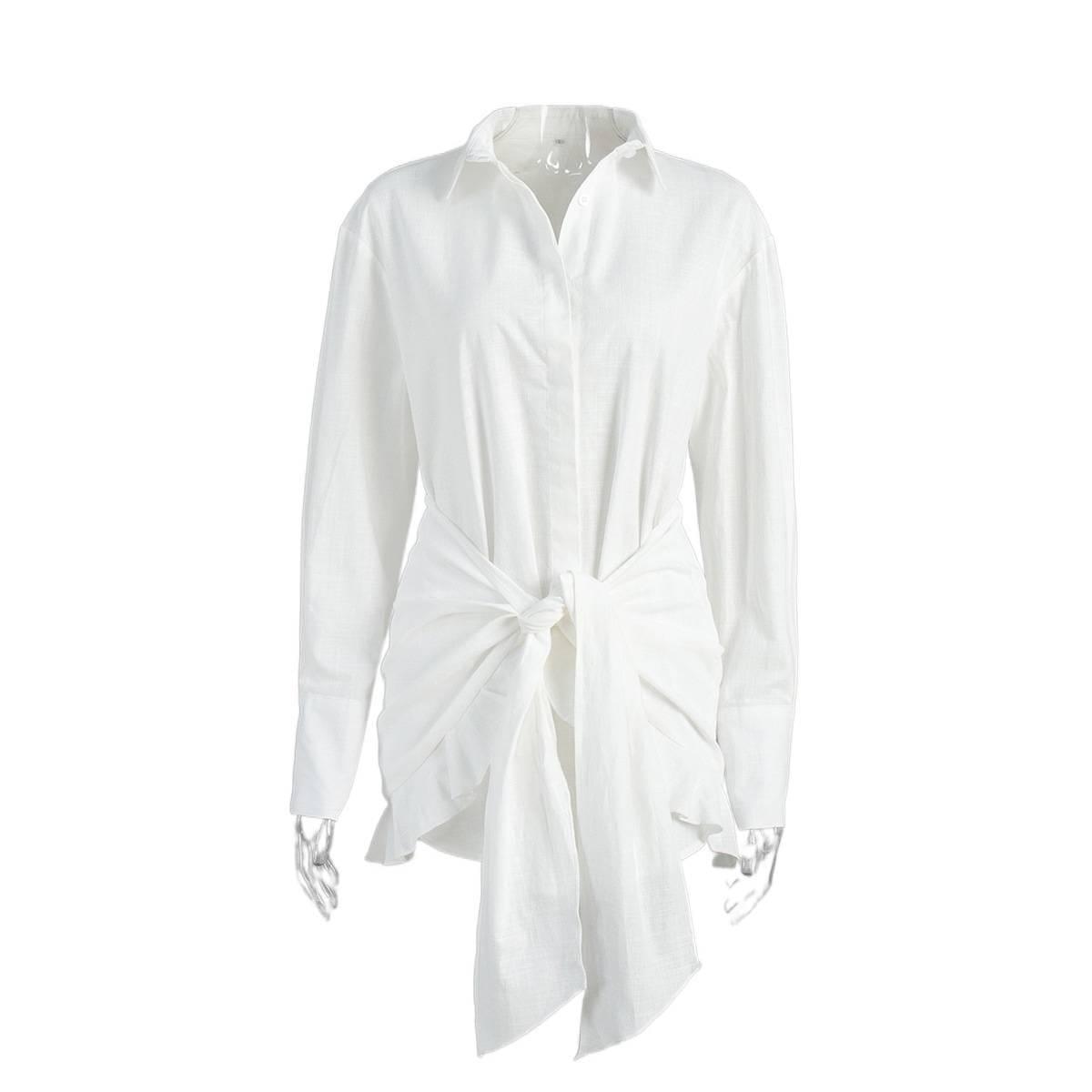 Women's White Long Sleeve Shirtdress - Casual Mini Dress image 1