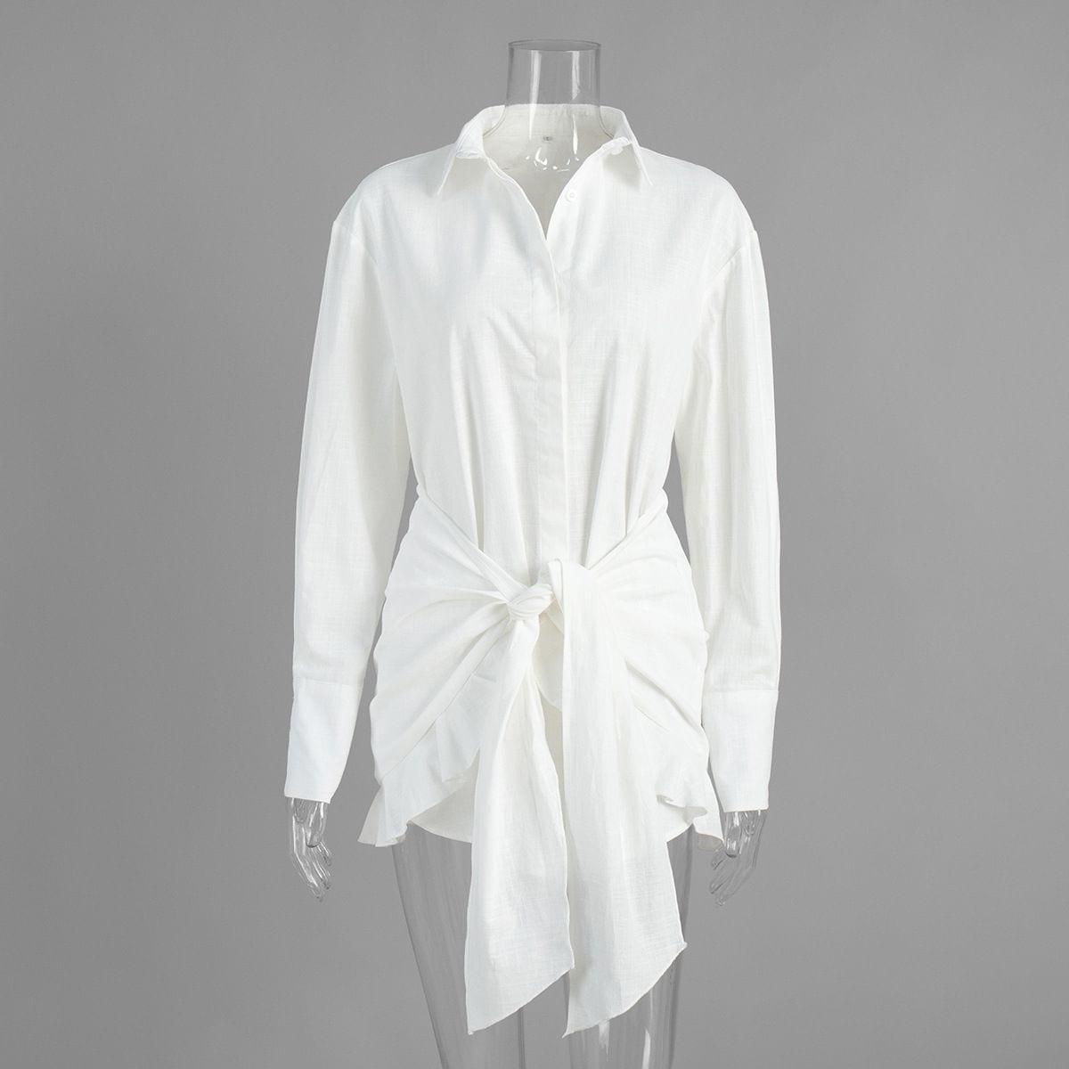 Women's White Long Sleeve Shirtdress - Casual Mini Dress image 2