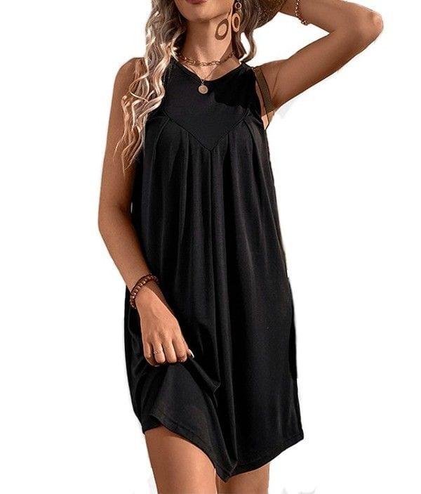 Women Summer Sleeveless Mini Dress Ruggle Casual Loose Flowy Beach Sundress image 1