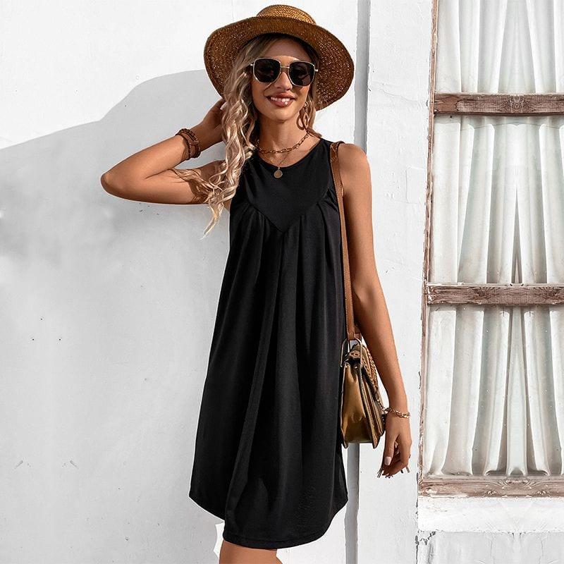 Women Summer Sleeveless Mini Dress Ruggle Casual Loose Flowy Beach Sundress image 3