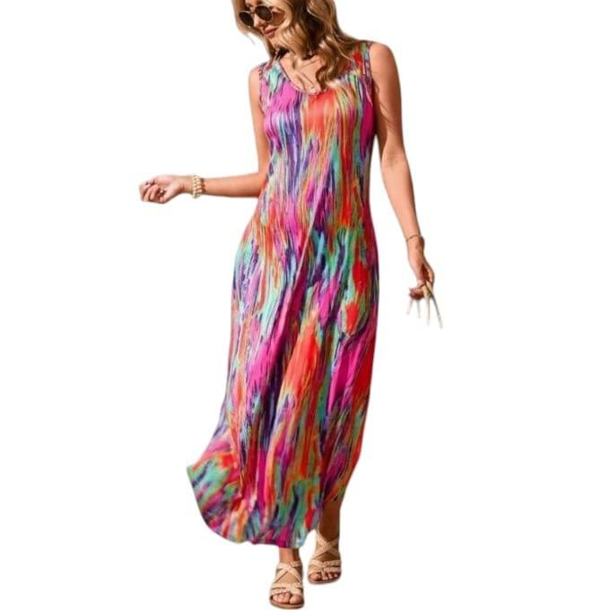 GlammeFab's Side Split Casual Vacation Dress Multicolor