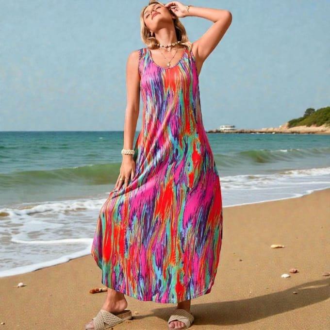GlammeFab's Side Split Casual Vacation Dress Multicolor image 3