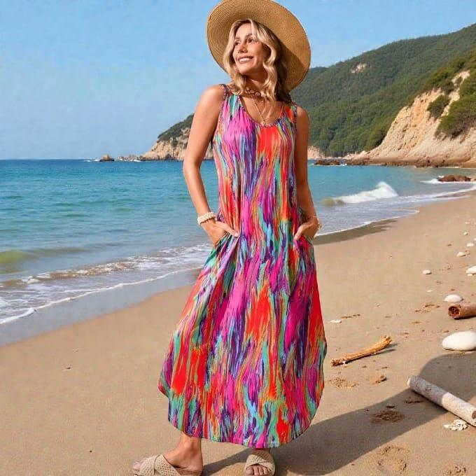 GlammeFab's Side Split Casual Vacation Dress Multicolor image 4