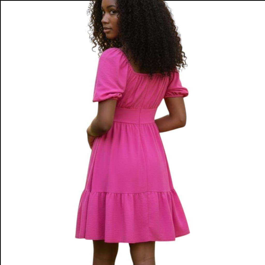 Tie Front Square Neck Casual Mini Dress Hot Pink image 2