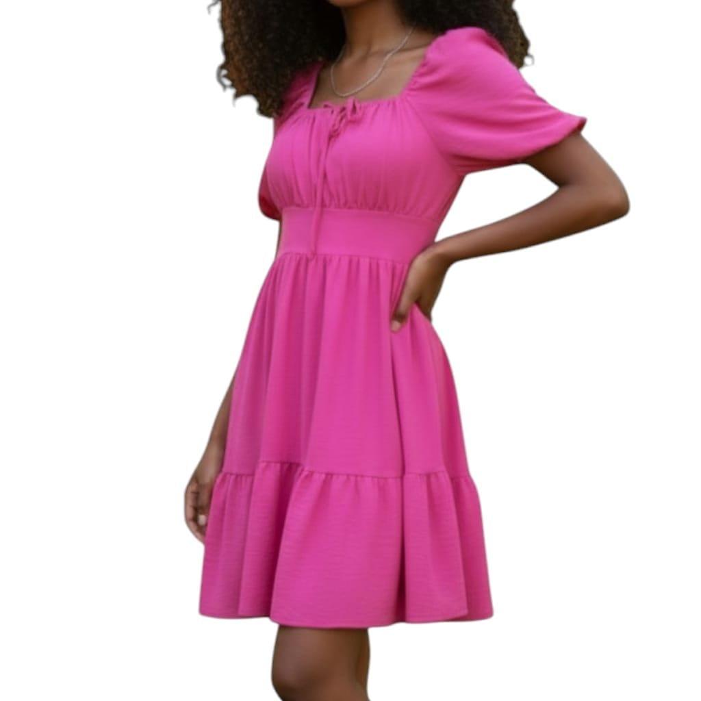 Tie Front Square Neck Casual Mini Dress Hot Pink image 4