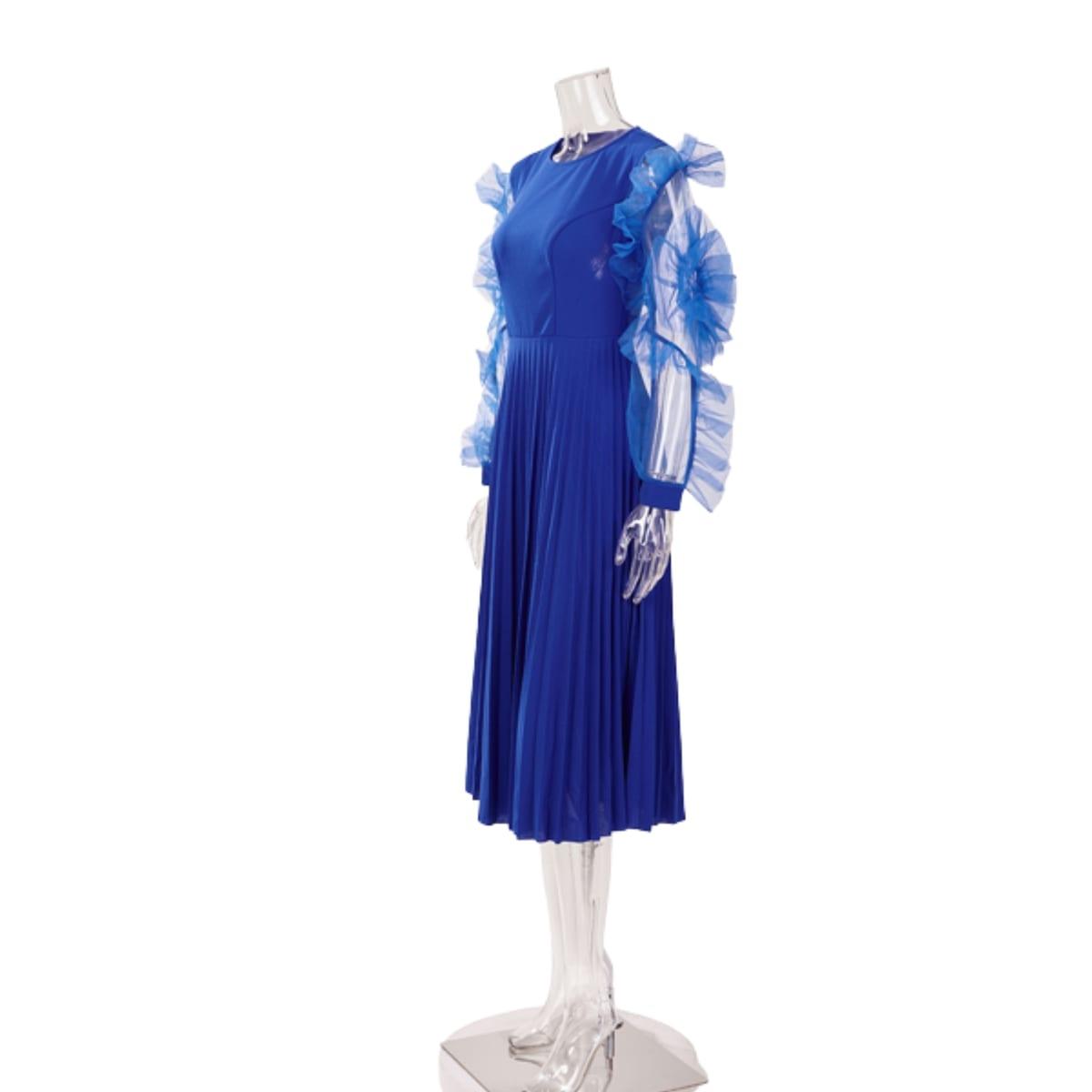 Lindavio's Casual Slight Stretch Stitching Mesh Pleated Midi Dress Quality - L image 4