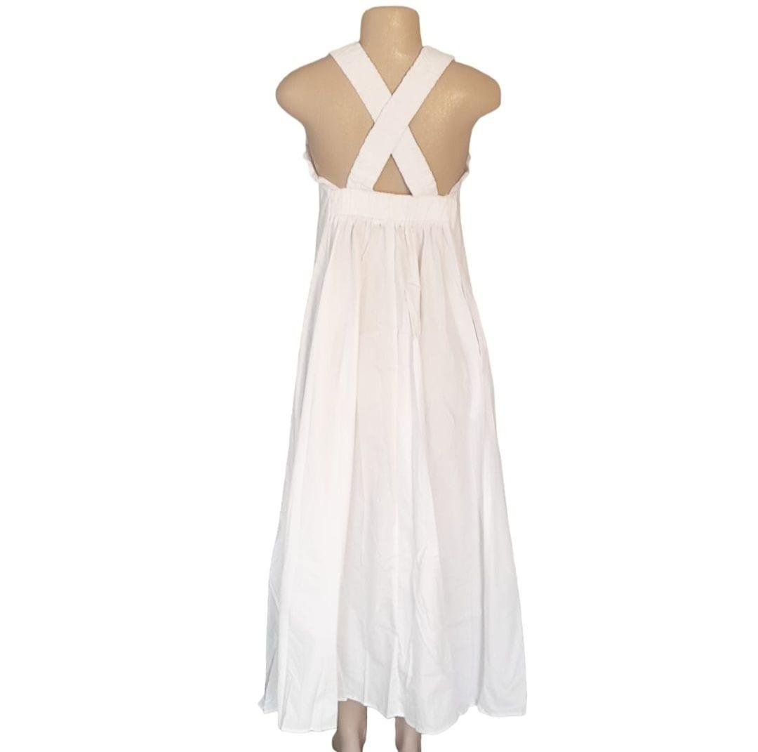 Ladies White Summer Sleeveless Dress With Side Pockets image 3