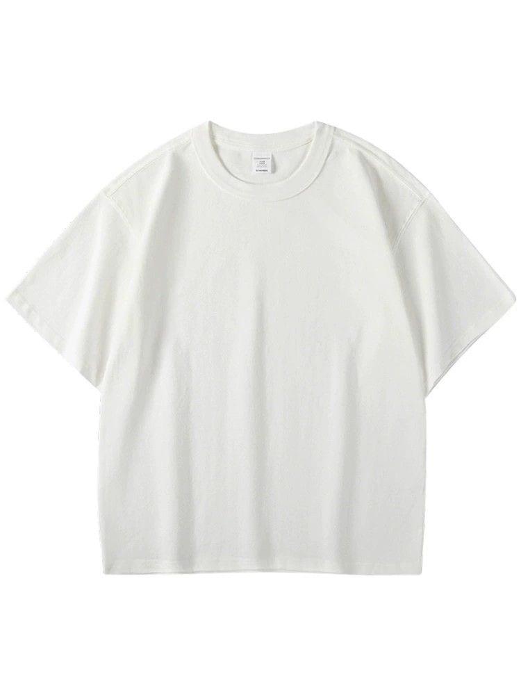 Men White Polycotton Short Sleeve Round Loose T-Shirt