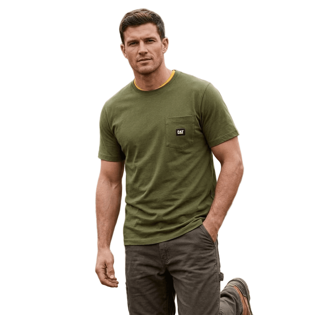 CAT T-Shirt Label Pockets Army Moss Mens image 2