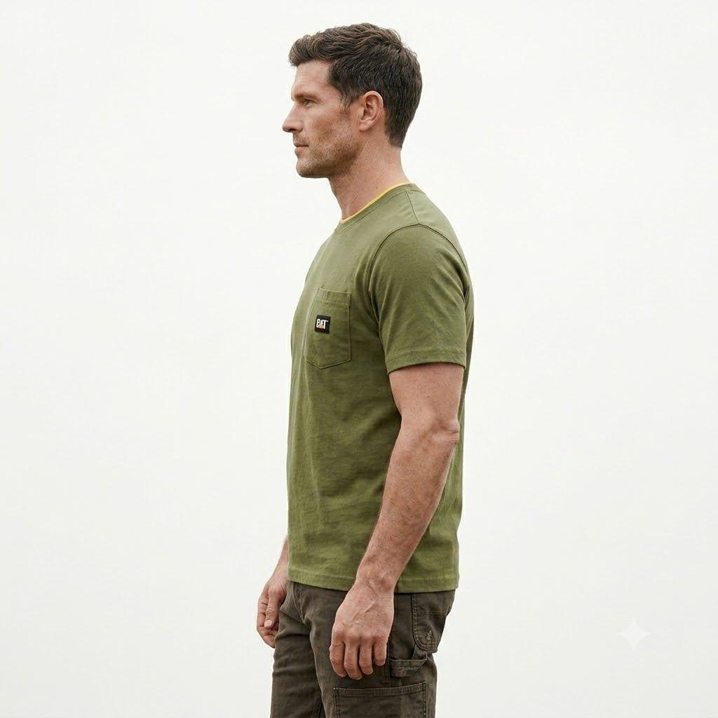 CAT T-Shirt Label Pockets Army Moss Mens image 3