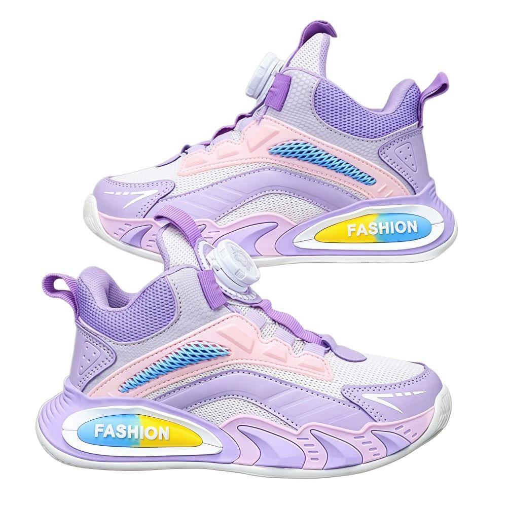 Kids Girls Purple Running Sneakers - Easy Button Fastening Casual Shoes image 4