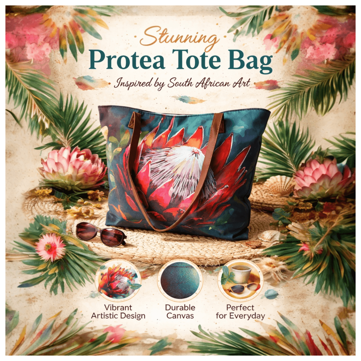 South African Art Tote Bag - Waterproof, Stylish-L46cm,W14cm,H40cm - Black, Red image 3