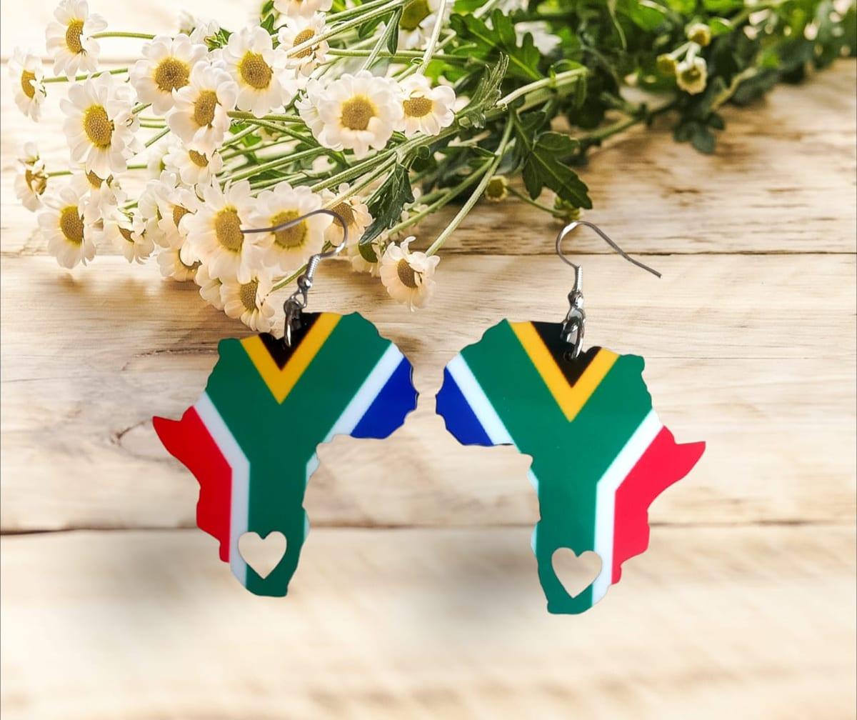 Africa Map Earrings - South African Flag-Inspired image 2