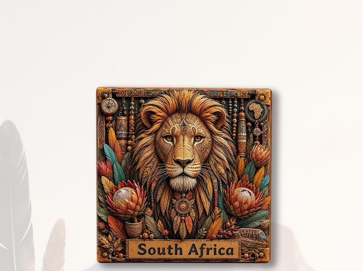 South Africa Lion Ceramic Fridge Magnet, Tribal Style Souvenir Gift image 3