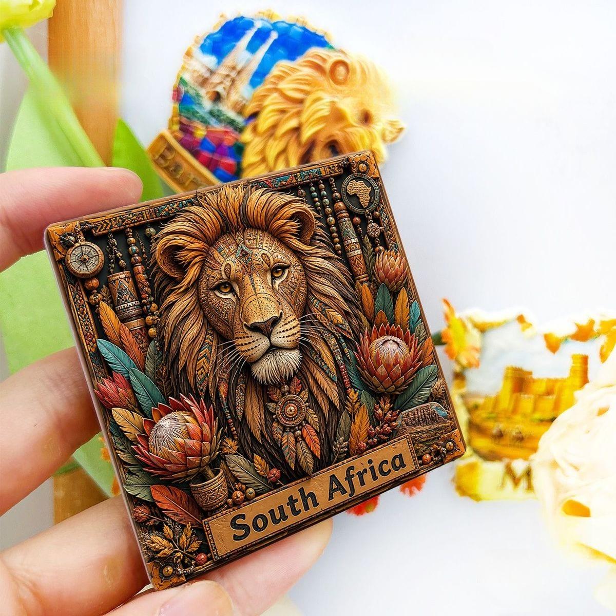 South Africa Lion Ceramic Fridge Magnet, Tribal Style Souvenir Gift image 4